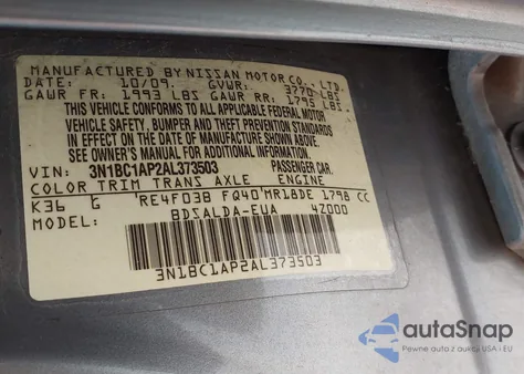 2010 Nissan Versa 1.8S z USA, uszkodzony, nr VIN 3N1BC1AP2AL373503